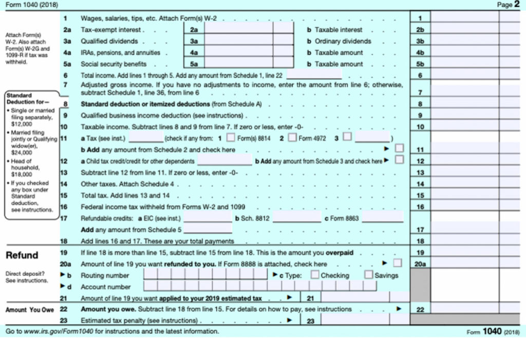 New 1040 Form - Back Side